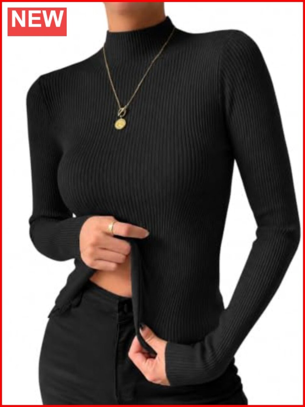 Mock Neck Ribbed Knit Slim Fit Pullover Sweater Long Sleeve
